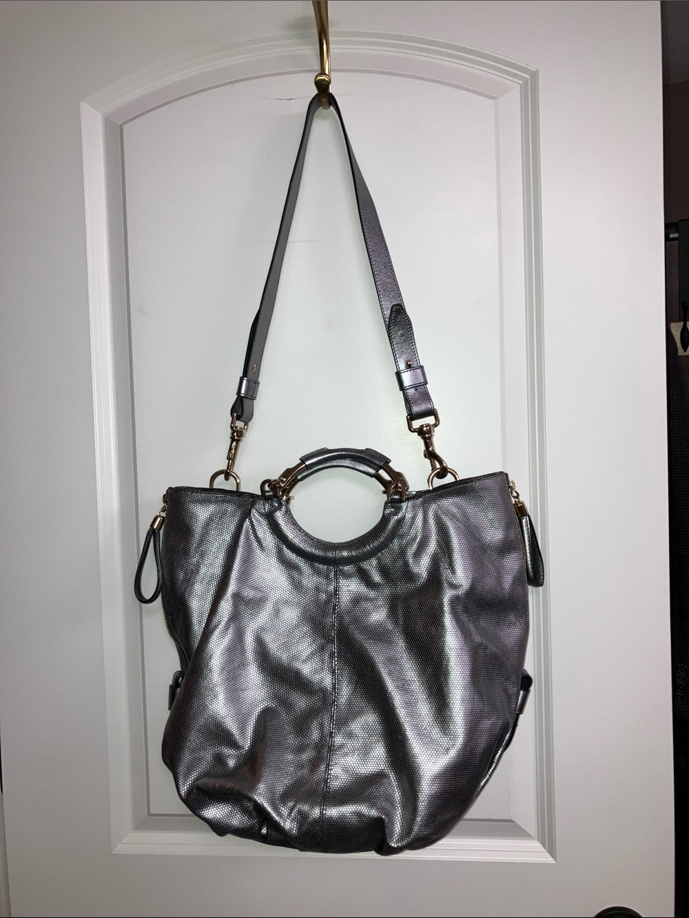 Escada Silver Snakeskin Look Women's Bag with Silver Hardware